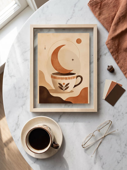 Surreal Coffee Wall Art | Minimalist Moon Poster