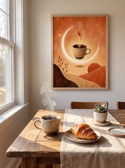 Surreal Coffee Wall Art Print | Minimalist Moon Coffee Poster