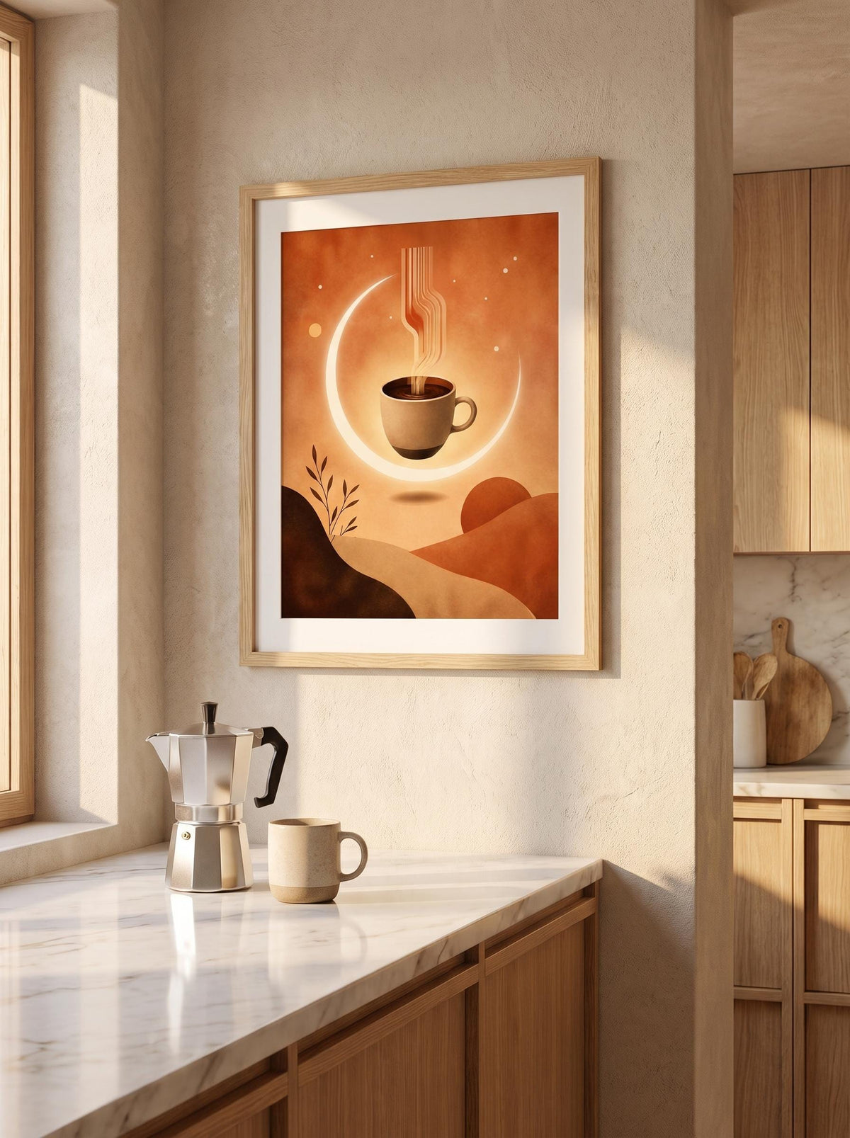 Surreal Coffee Wall Art Print | Minimalist Moon Coffee Poster