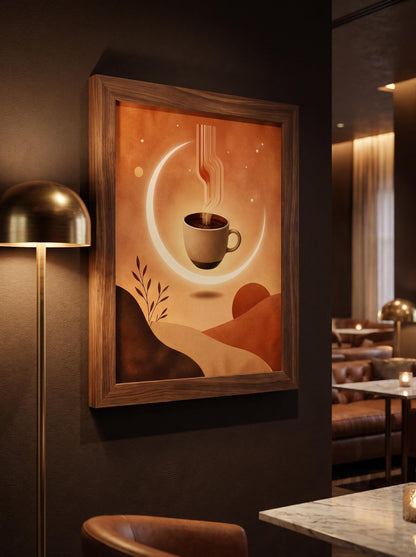 Surreal Coffee Wall Art Print | Minimalist Moon Coffee Poster