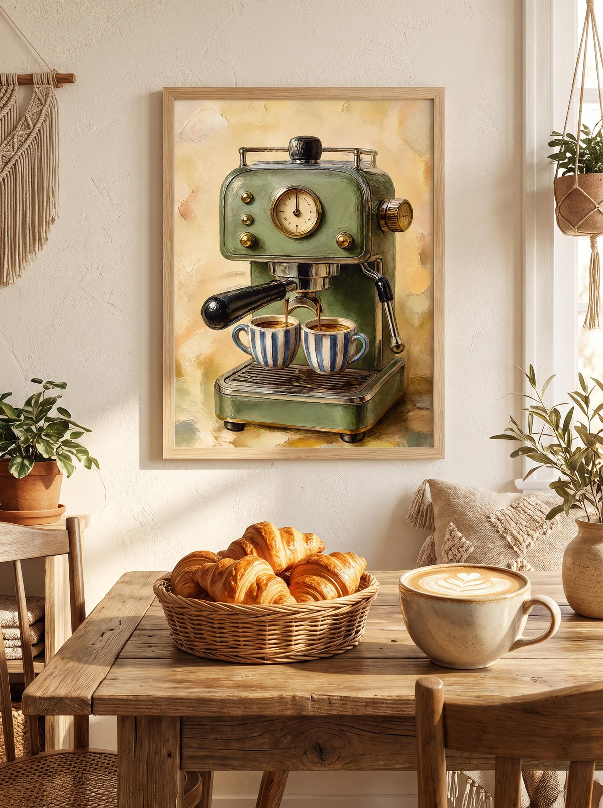 Sage Green Espresso Oil Painting Print | Coffee Bar Wall Decor