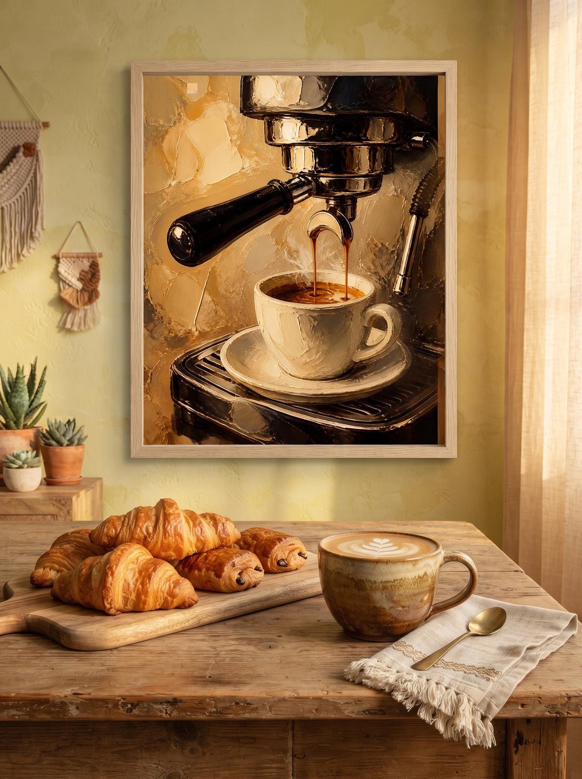 Impasto Espresso Oil Painting Print | Textured Coffee Wall Decor