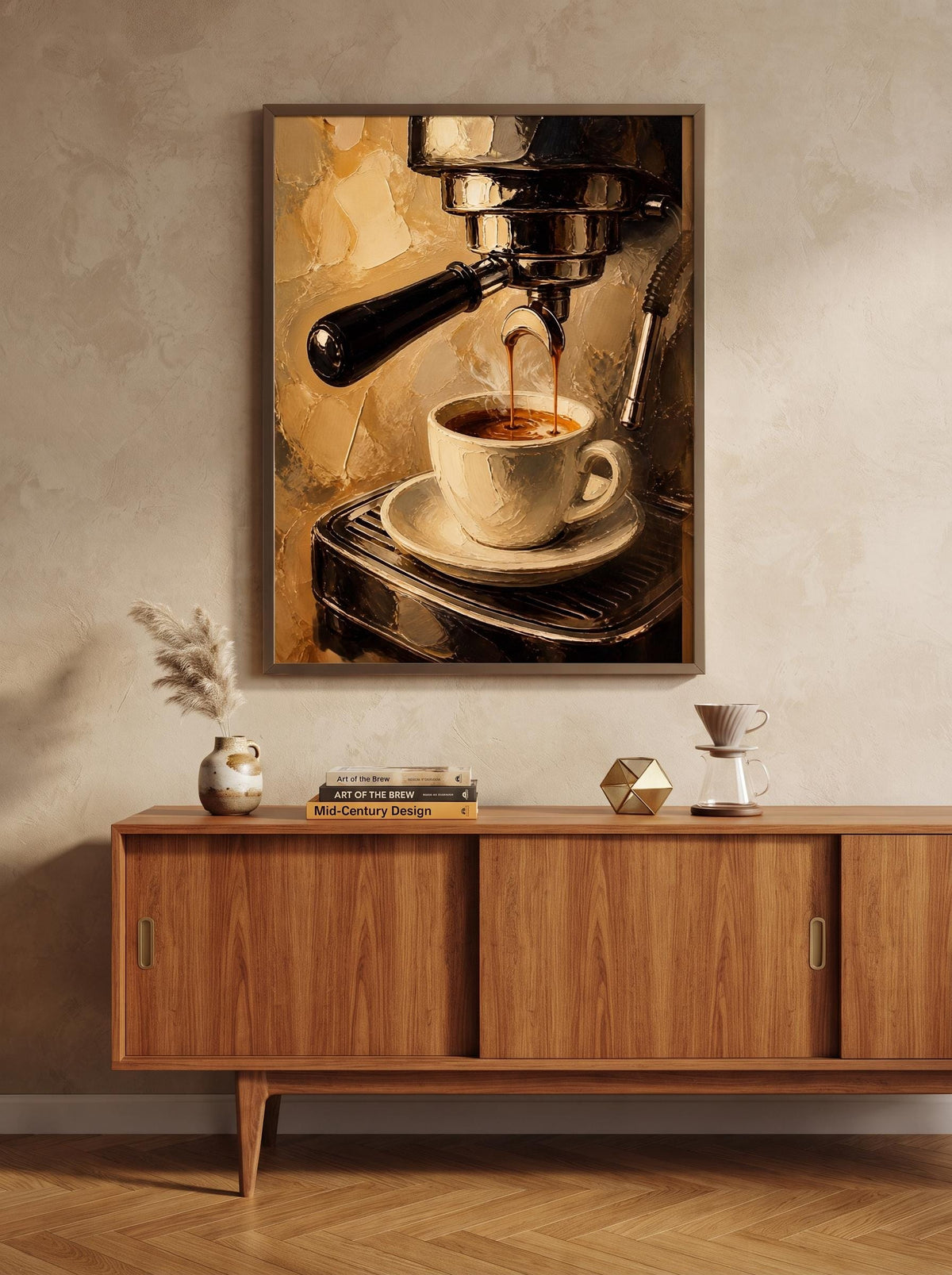 Impasto Espresso Oil Painting Print | Textured Coffee Wall Decor