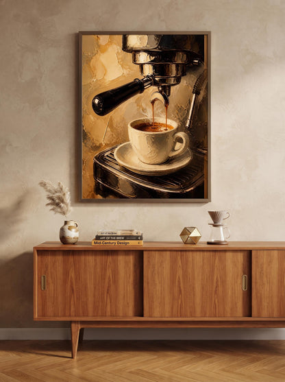 Impasto Espresso Oil Painting Print | Textured Coffee Wall Decor