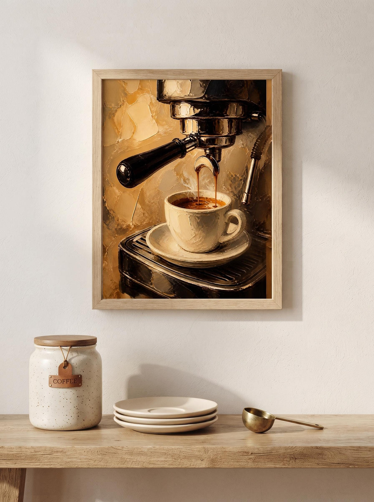 Impasto Espresso Oil Painting Print | Textured Coffee Wall Decor