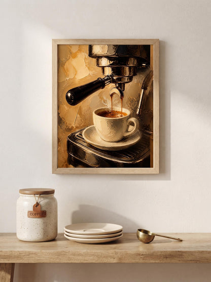 Impasto Espresso Oil Painting Print | Textured Coffee Wall Decor