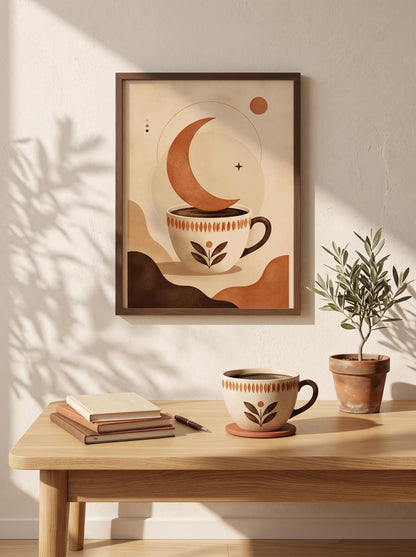 Surreal Coffee Wall Art | Minimalist Moon Poster