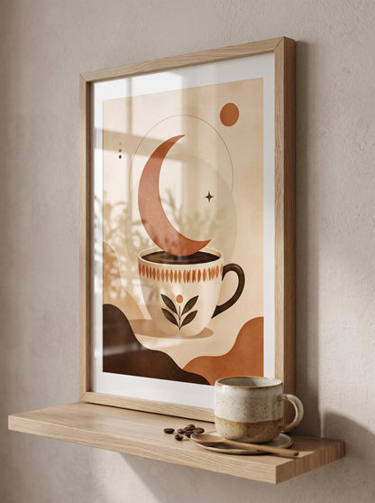 Surreal Coffee Wall Art | Minimalist Moon Poster