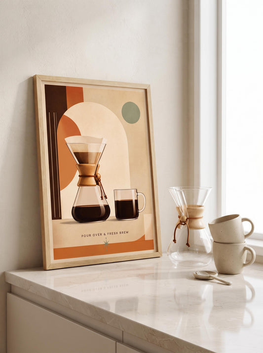 Pour Over Coffee Wall Art | Minimalist Chemex Poster