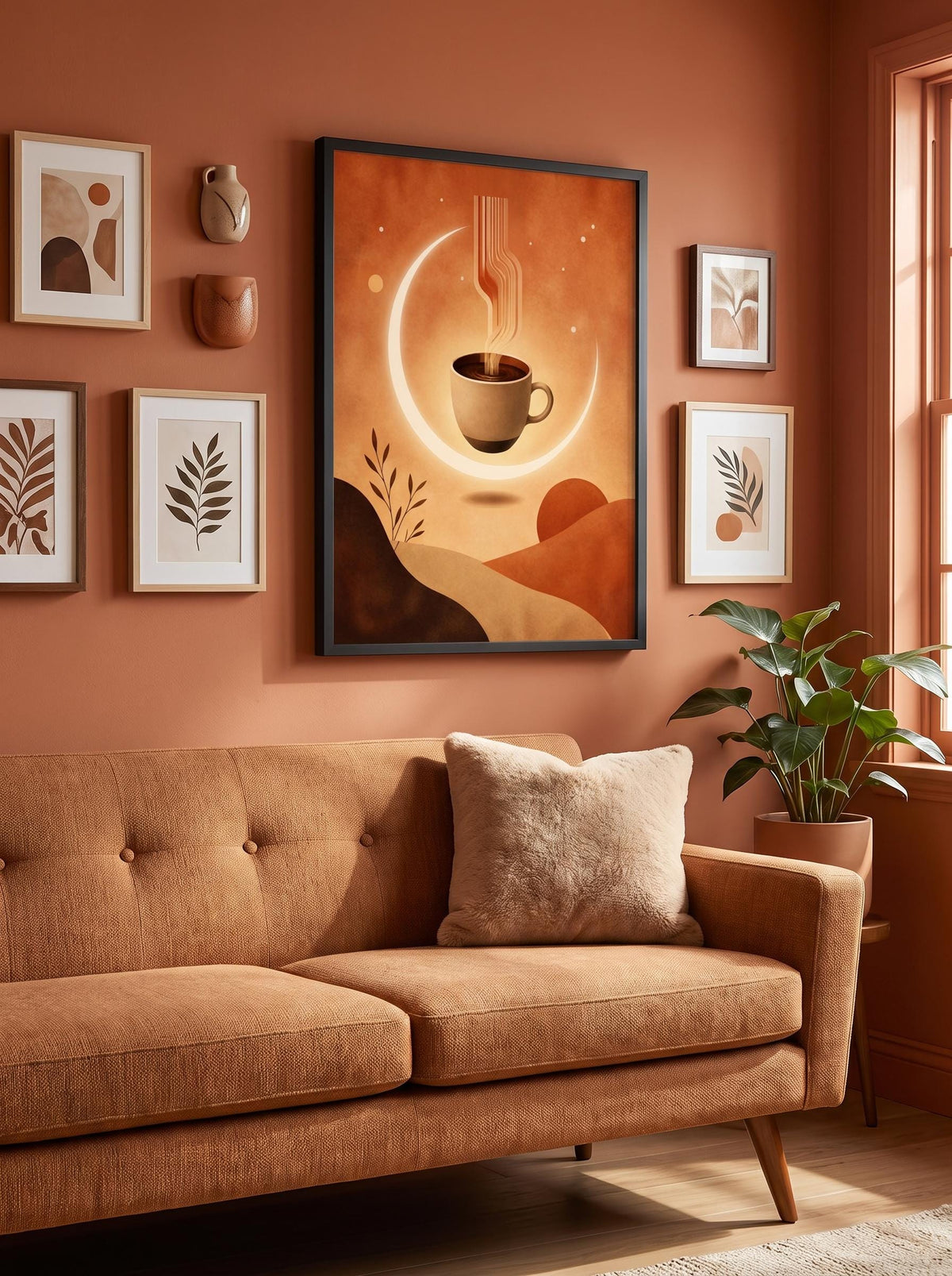 Surreal Coffee Wall Art Print | Minimalist Moon Coffee Poster
