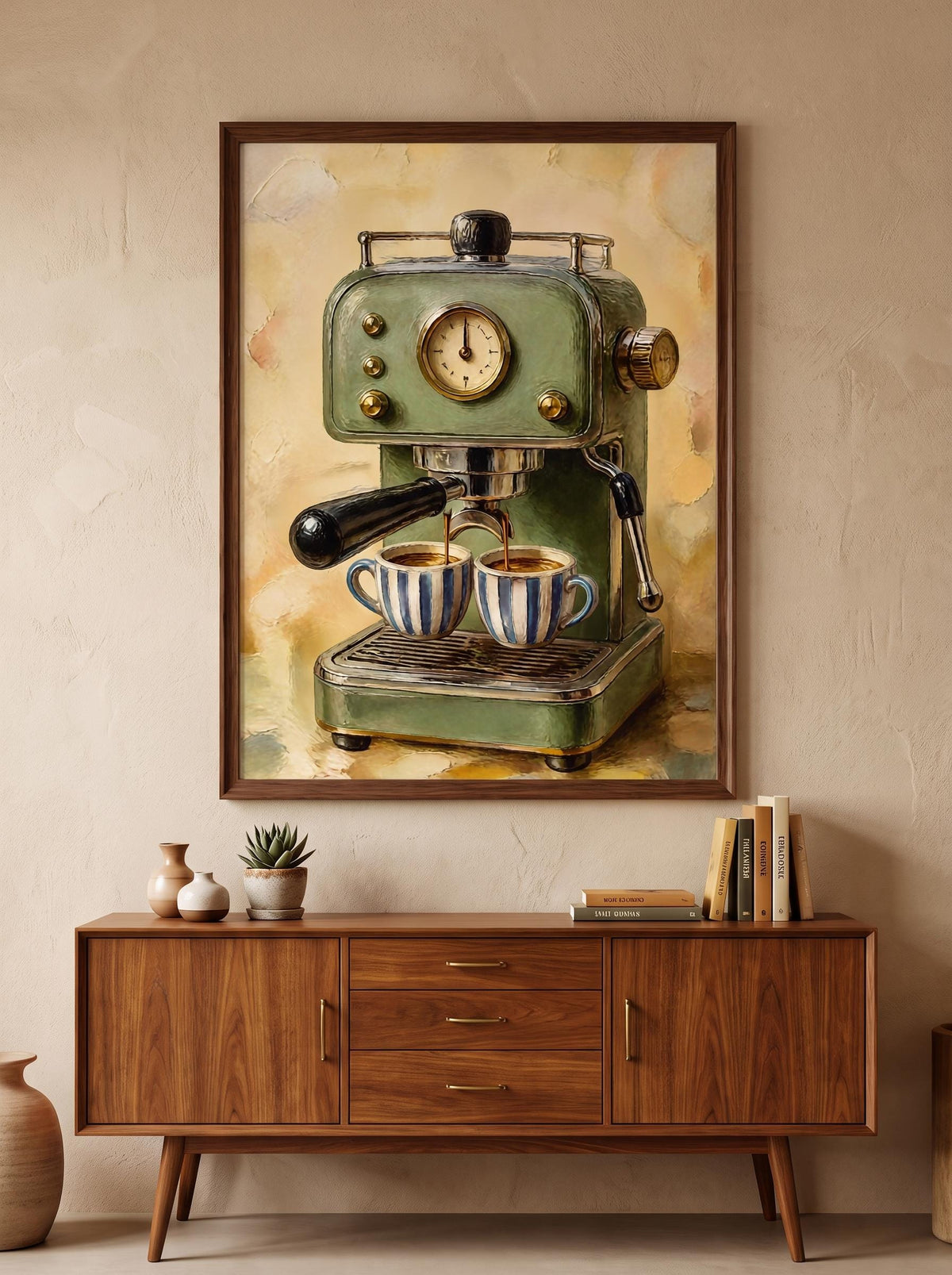 Sage Green Espresso Oil Painting Print | Coffee Bar Wall Decor
