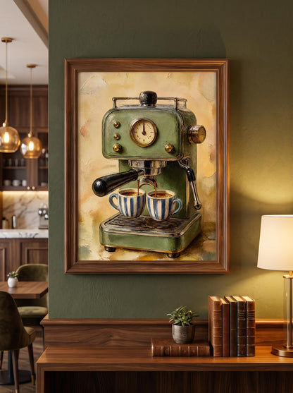 Sage Green Espresso Oil Painting Print | Coffee Bar Wall Decor