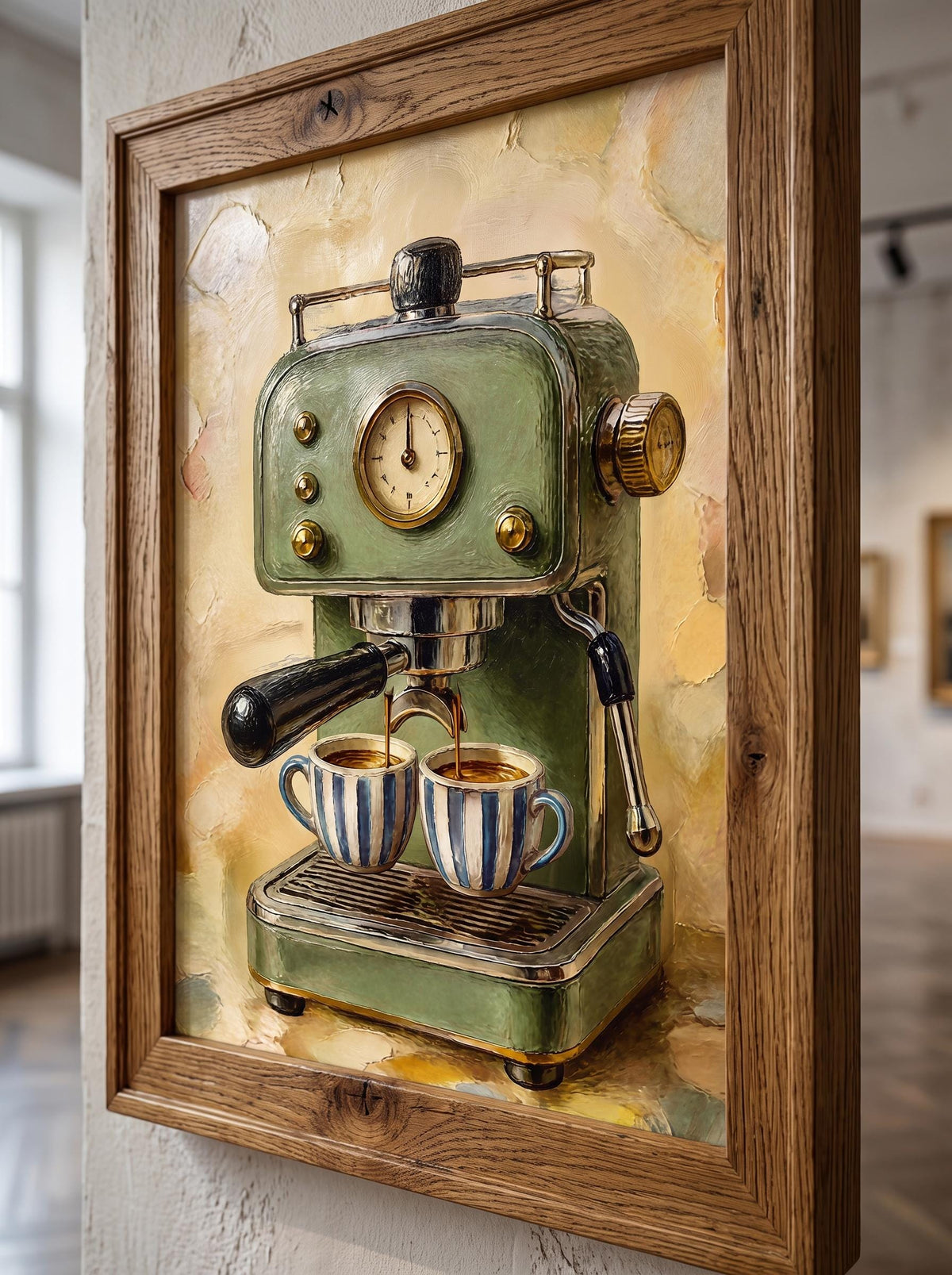Sage Green Espresso Oil Painting Print | Coffee Bar Wall Decor