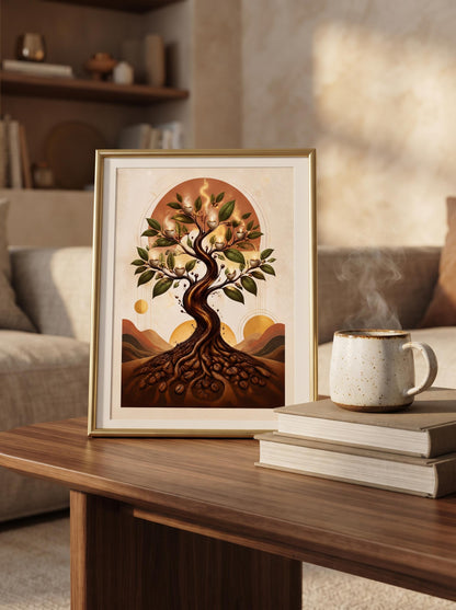 Tree of Life Coffee Art Print | Surreal Espresso Bean Decor