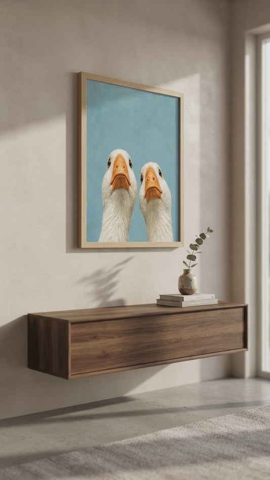 Funny Goose Duo Wall Art | Curious Duck Portrait Print