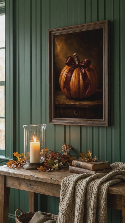 Vintage Pumpkin with Bow Print | Black Frame Farmhouse Decor