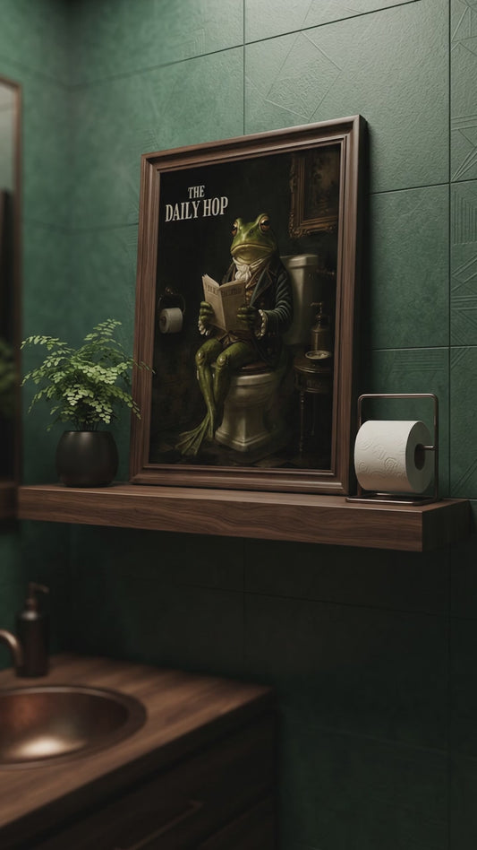 Retro Frog on Toilet Printable Wall Art | Quirky Bathroom Humor Print