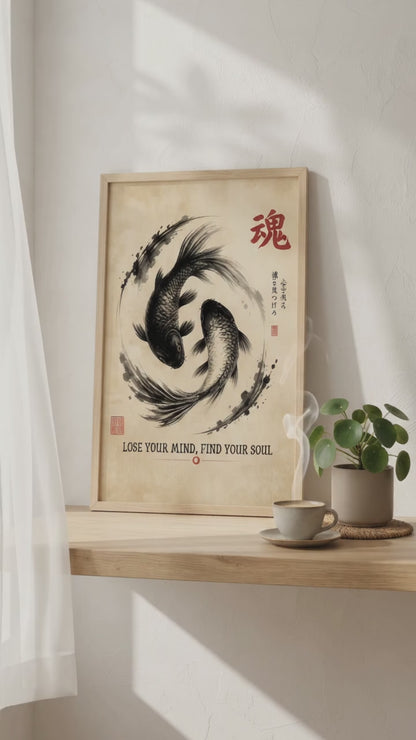 Japanese Koi Fish Wall Art | Yin Yang Fish Print
