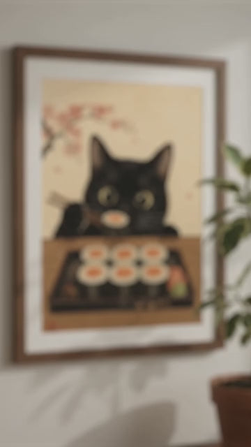 Japanese Cat Wall Art | Ukiyo-E Sushi Print