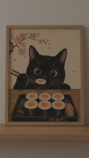 Japanese Cat Wall Art | Ukiyo-E Sushi Print